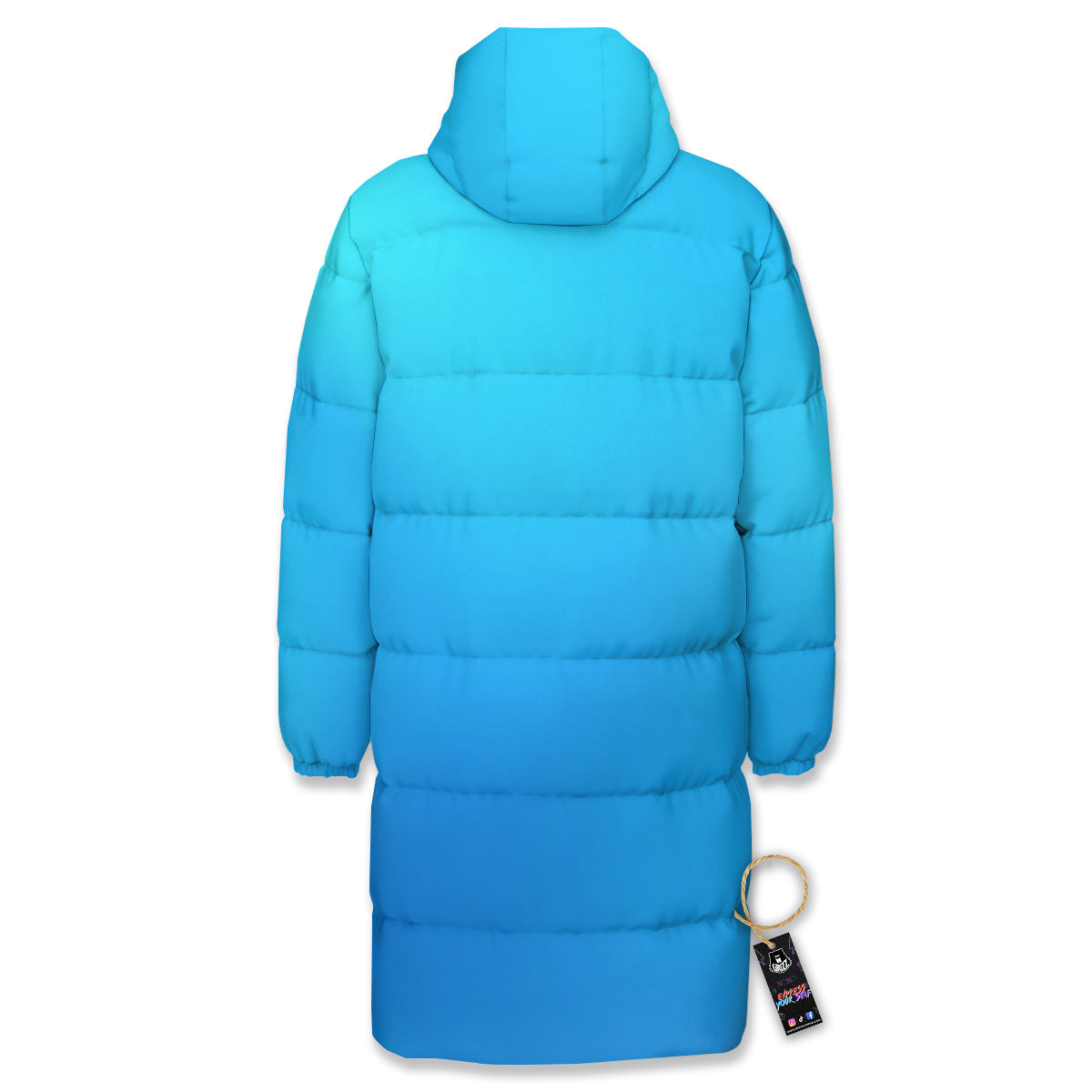 Holographic Blue Print Long Down Jacket-grizzshop