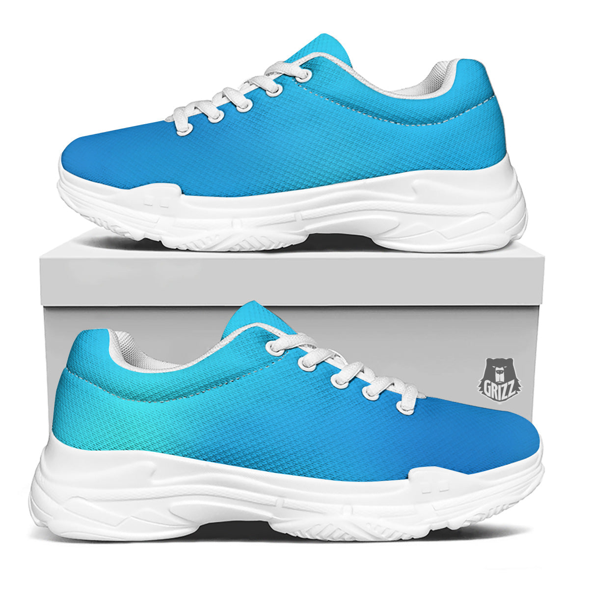 Holographic Blue Print White Chunky Shoes-grizzshop