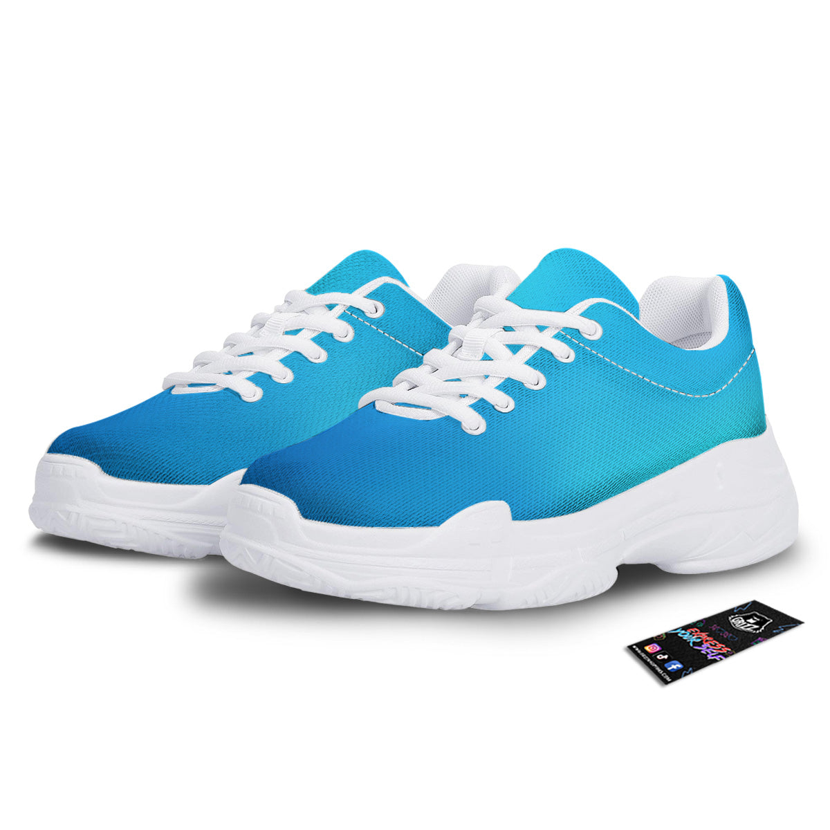 Holographic Blue Print White Chunky Shoes-grizzshop