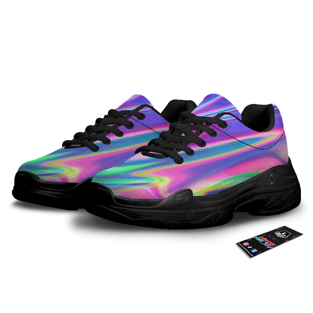 Holographic Bright Print Black Chunky Shoes-grizzshop