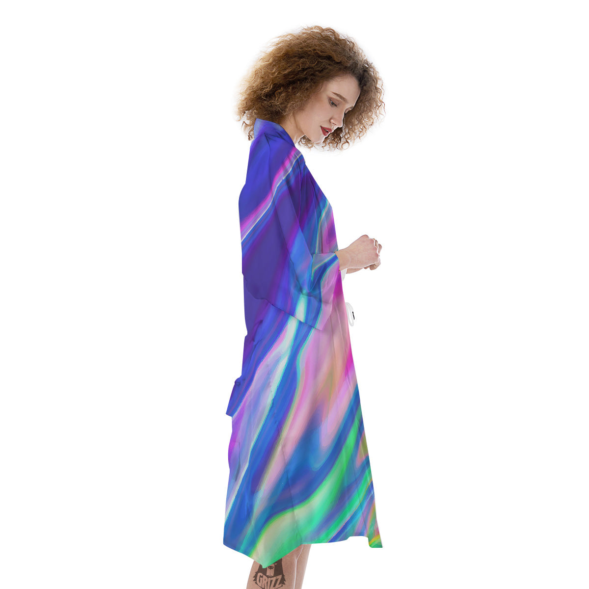 Holographic Bright Print Kimono-grizzshop