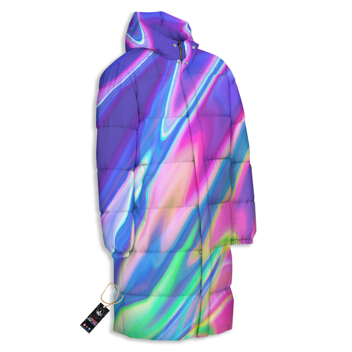 Holographic Bright Print Long Down Jacket-grizzshop