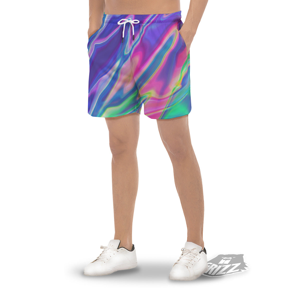 Holographic Bright Print Men's Gym Shorts-grizzshop