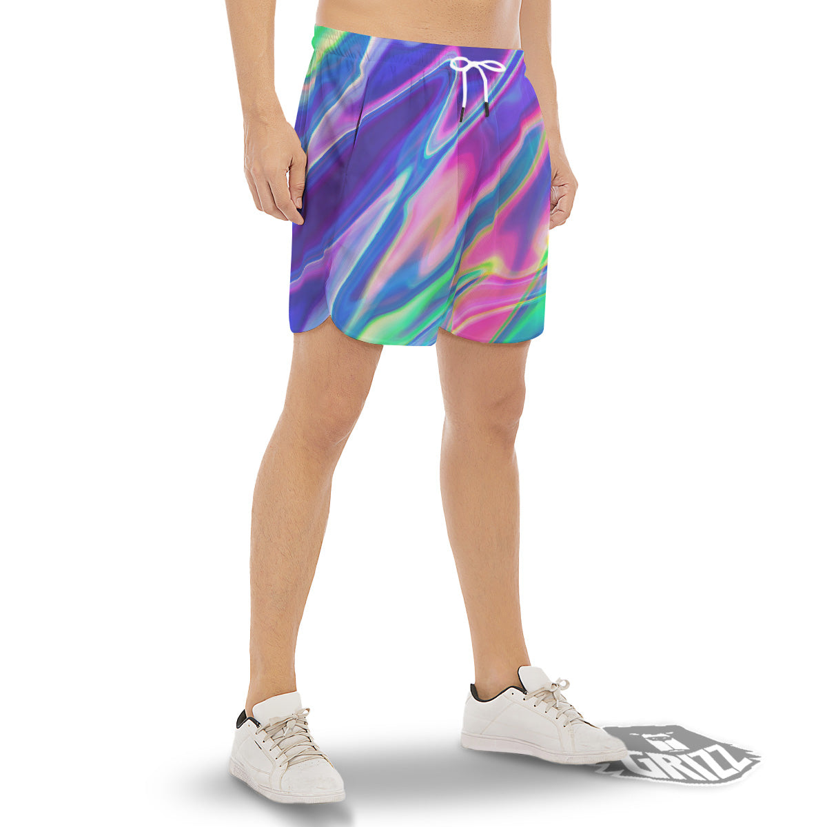Holographic Bright Print Men's Gym Shorts-grizzshop