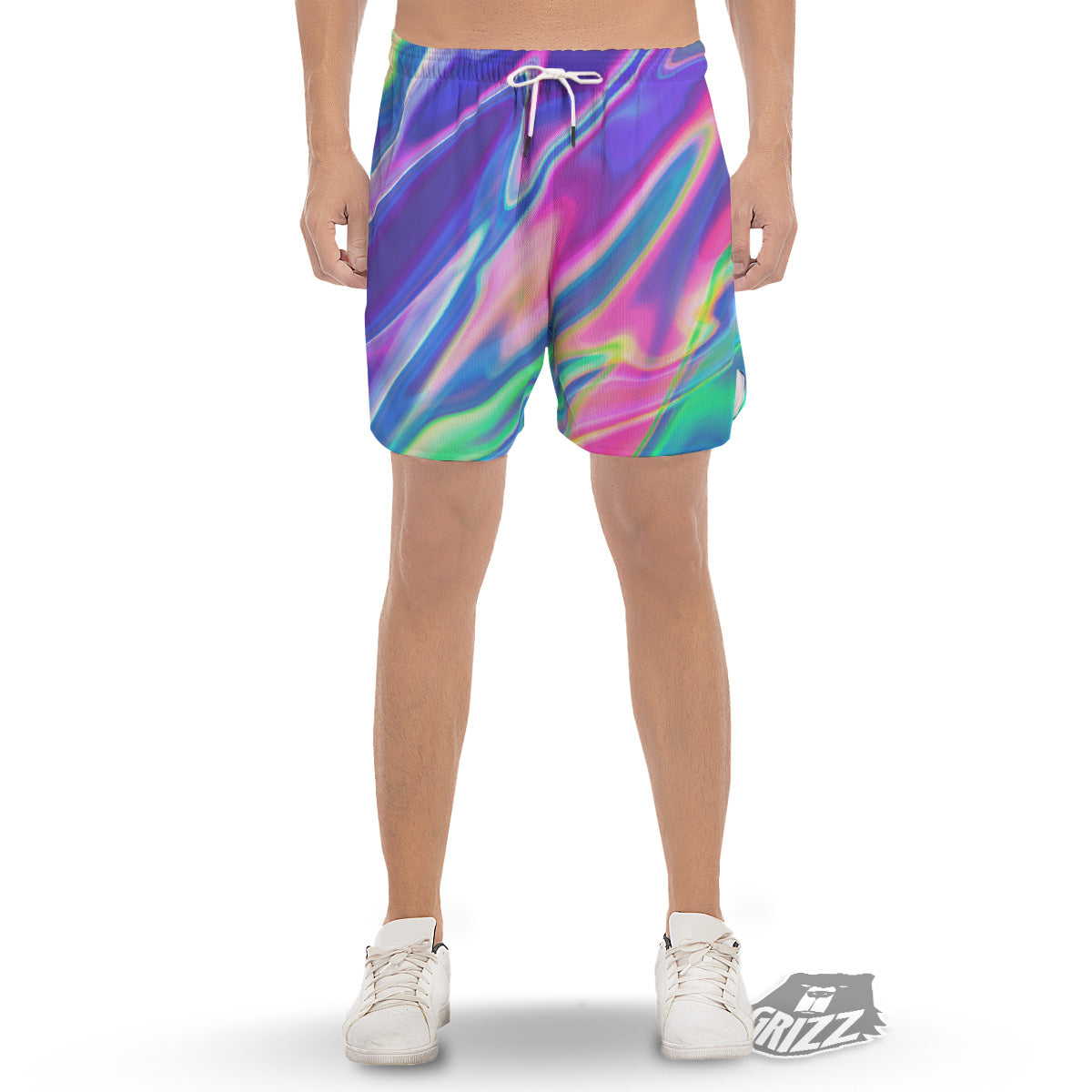 Holographic Bright Print Men's Gym Shorts-grizzshop