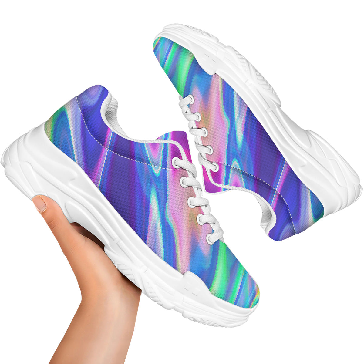 Holographic Bright Print White Chunky Shoes-grizzshop
