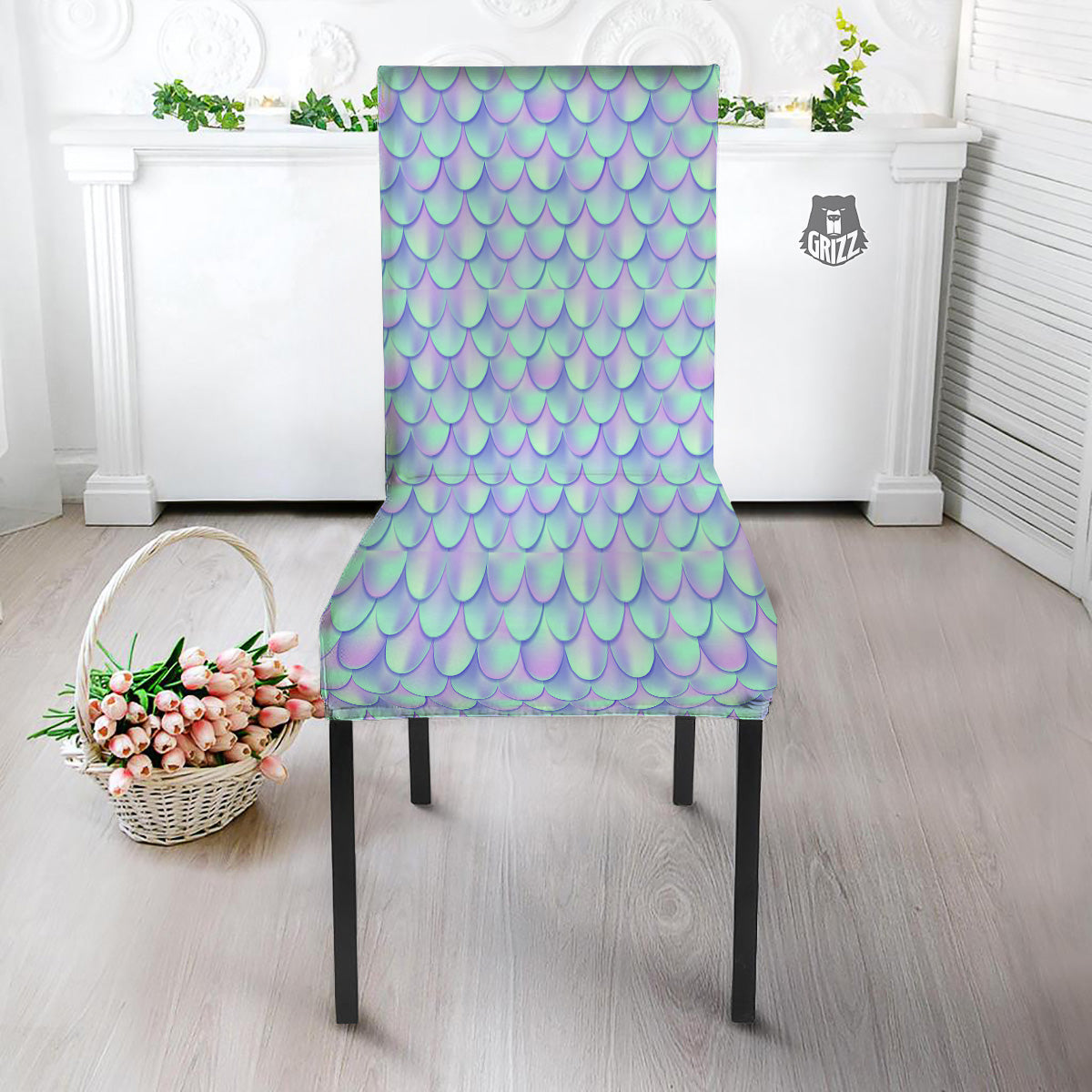 Holographic Mermaid Tail Print Pattern Dining Chair Slipcover-grizzshop