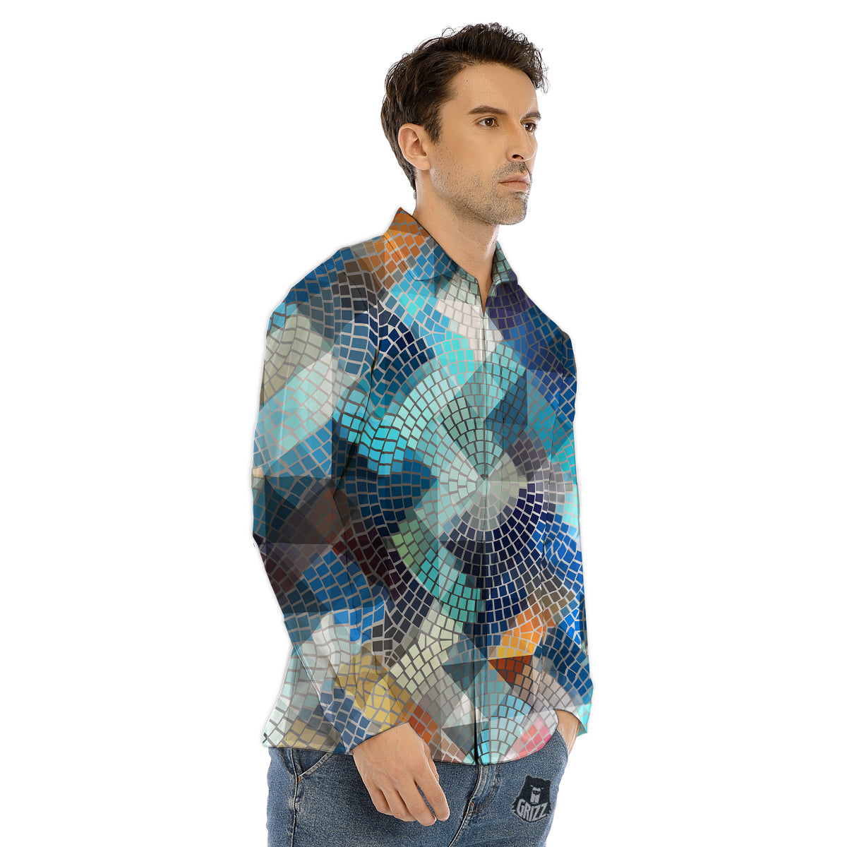 Holographic Mermaid Tail Print Pattern Men's Dress Shirts-grizzshop