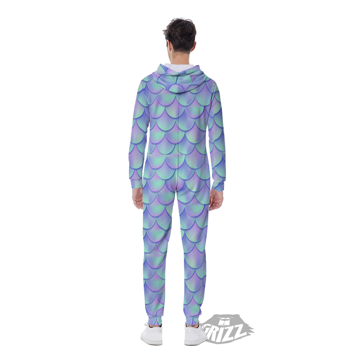 Holographic Mermaid Tail Print Pattern Men's Jumpsuit-grizzshop