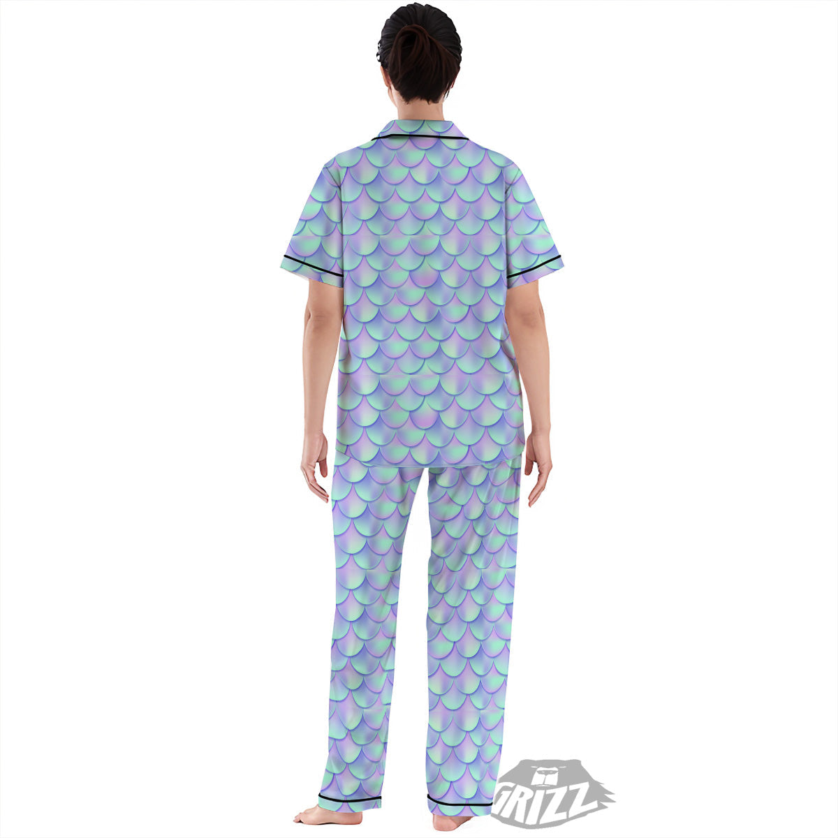 Holographic Mermaid Tail Print Pattern Women's Pajamas Set-grizzshop