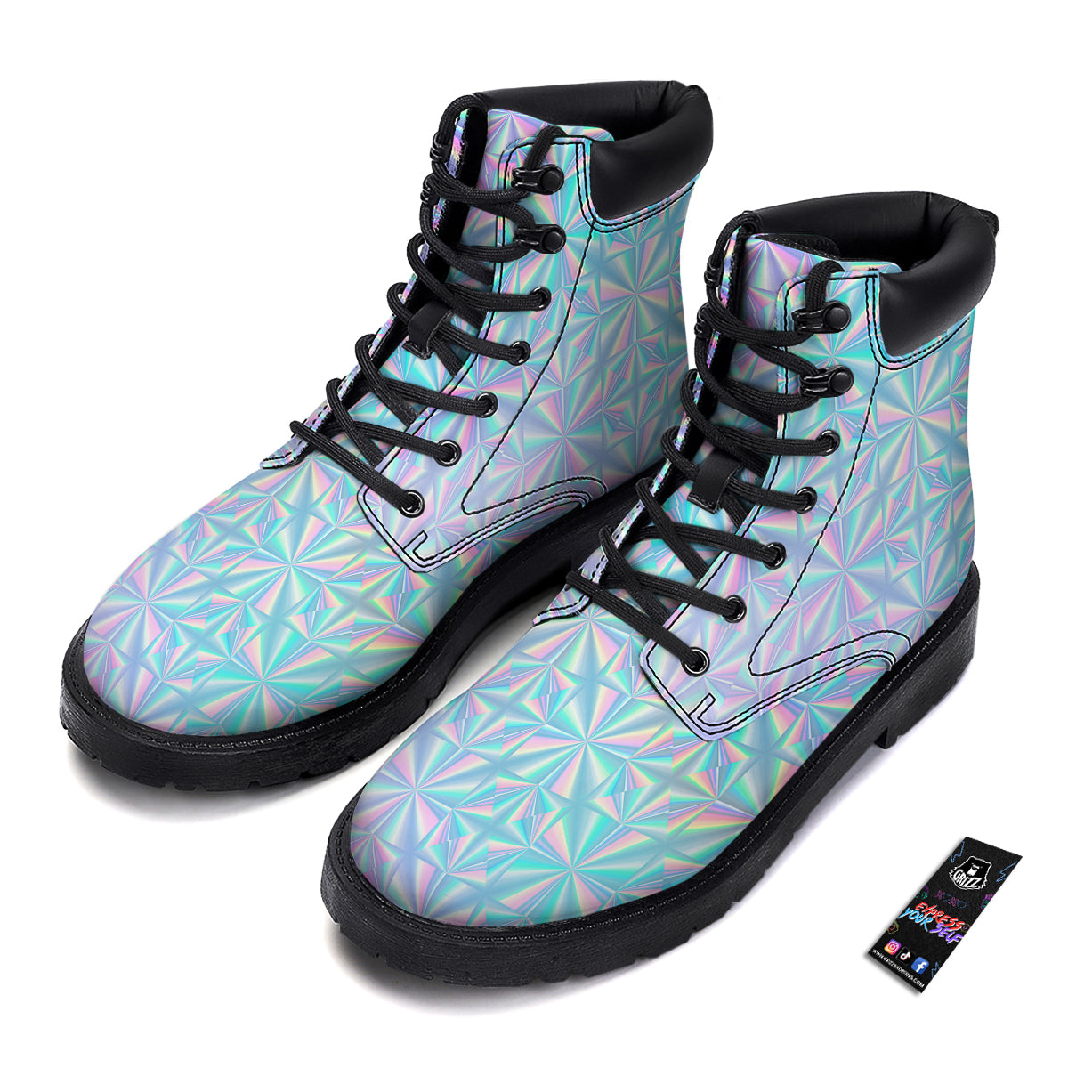 Holographic Paper Texture Print Boots-grizzshop