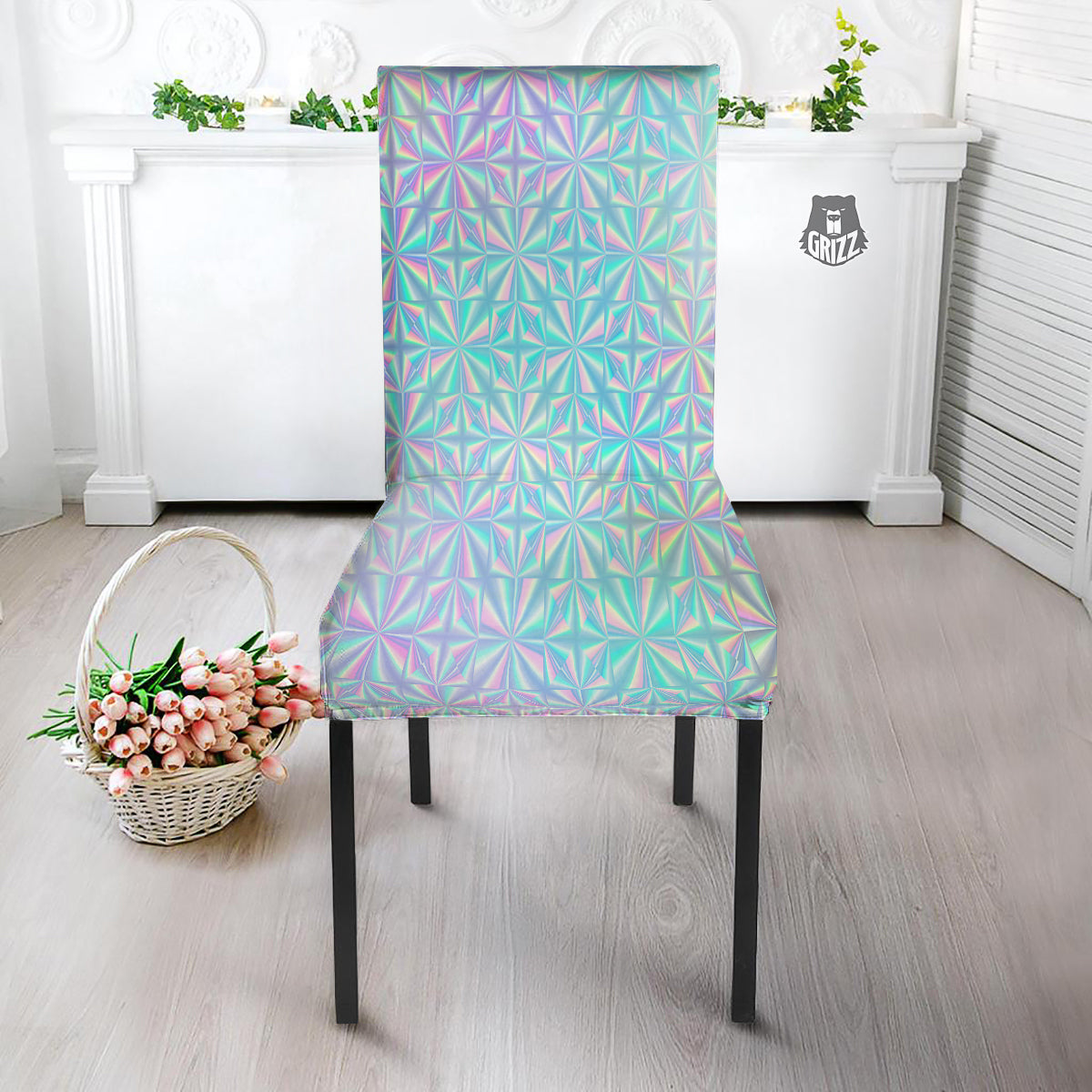 Holographic Paper Texture Print Dining Chair Slipcover-grizzshop