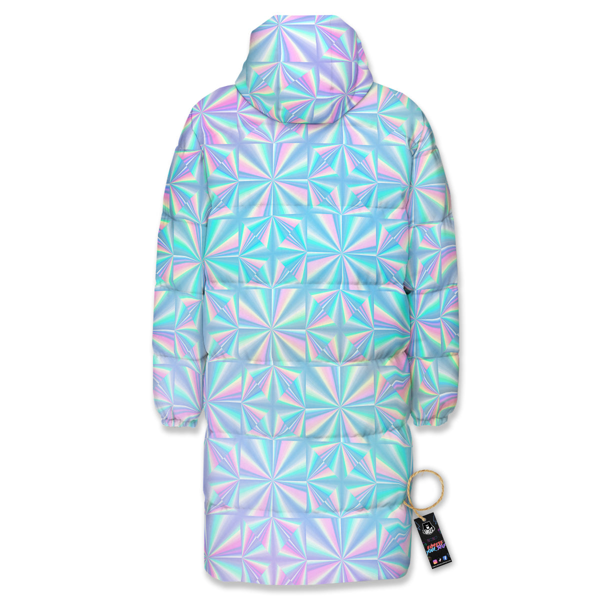 Holographic Paper Texture Print Long Down Jacket-grizzshop