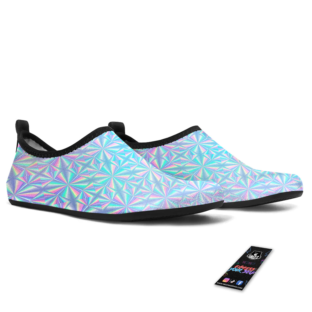 Holographic Paper Texture Print Water Shoes-grizzshop