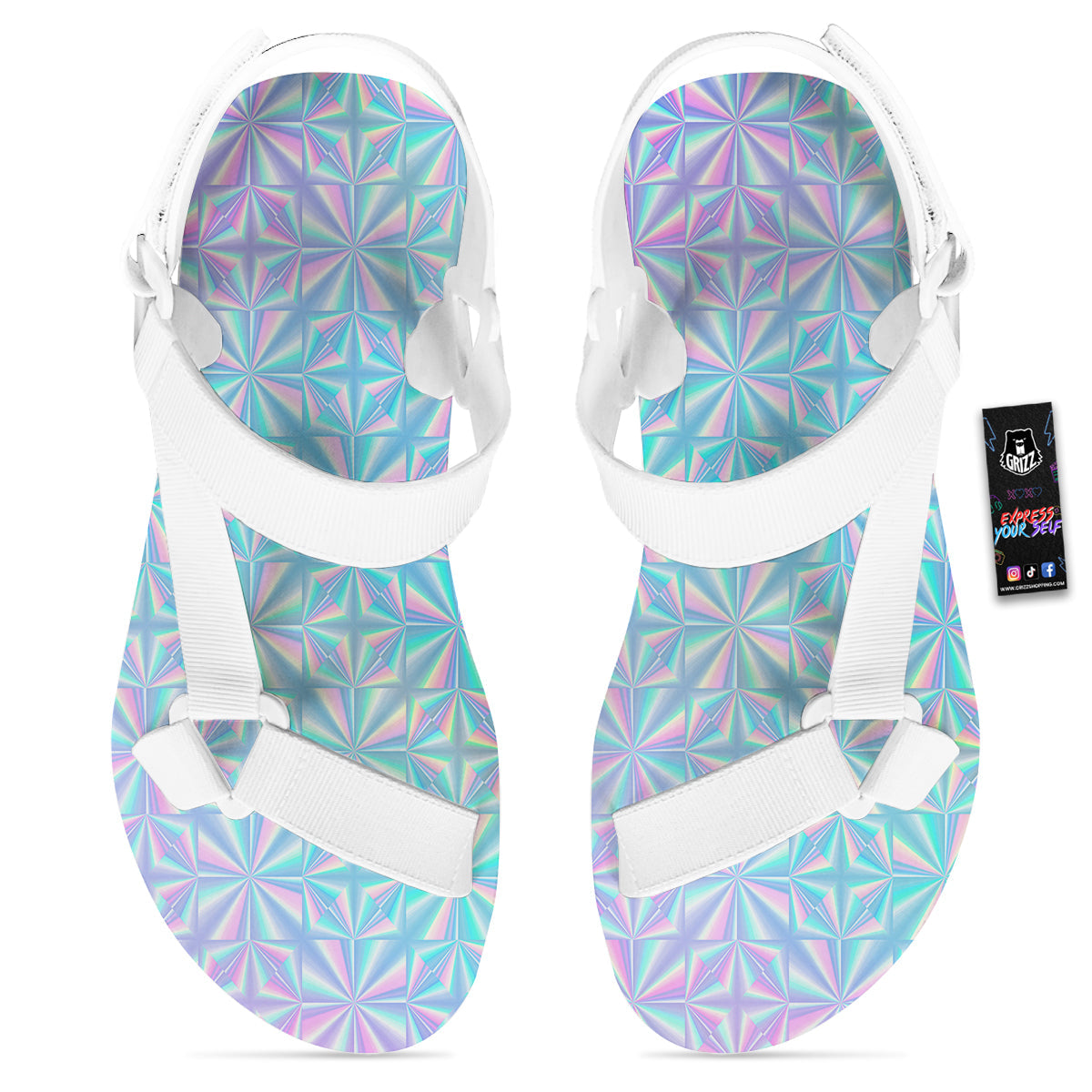 Holographic Paper Texture Print White Open Toe Sandals-grizzshop