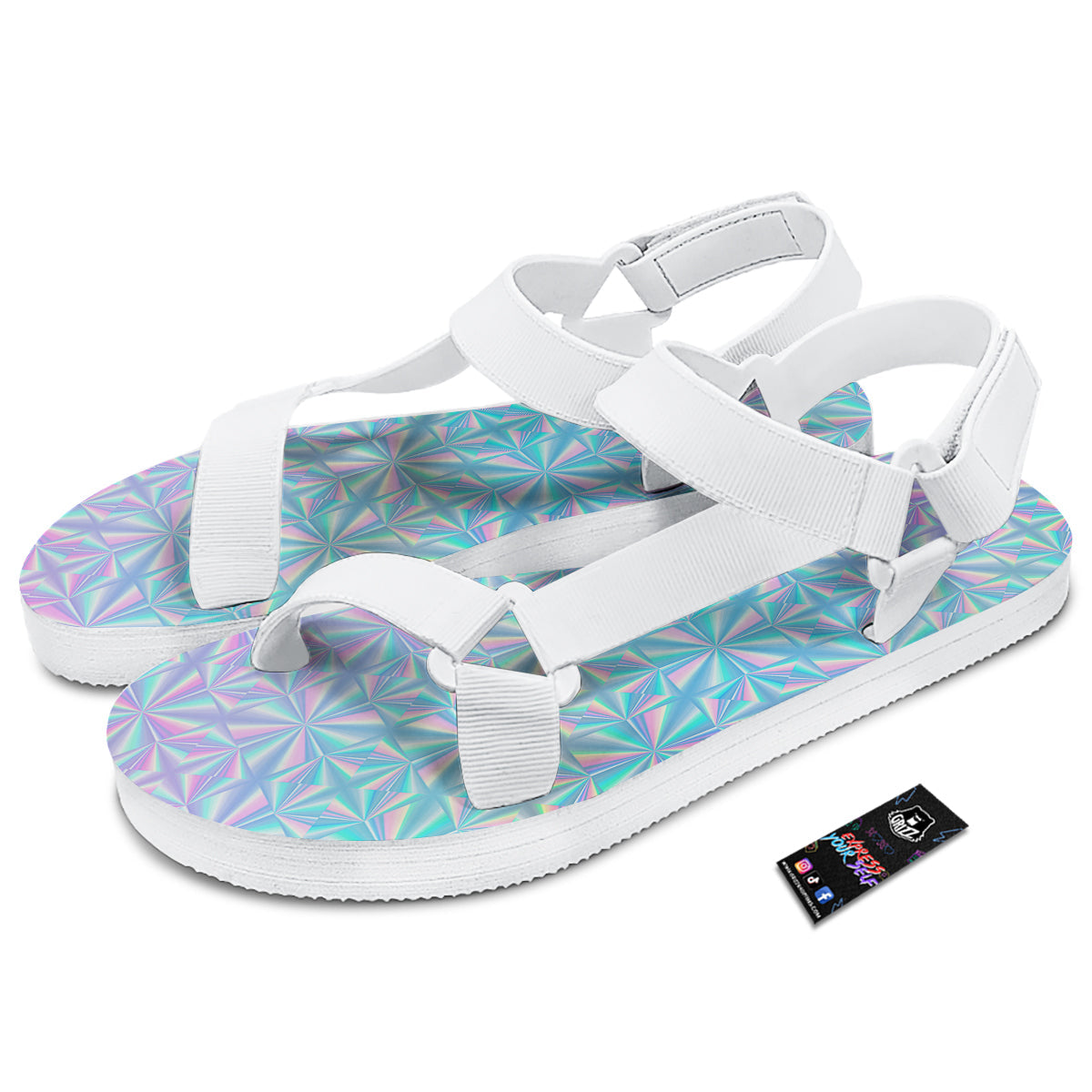Holographic Paper Texture Print White Open Toe Sandals-grizzshop