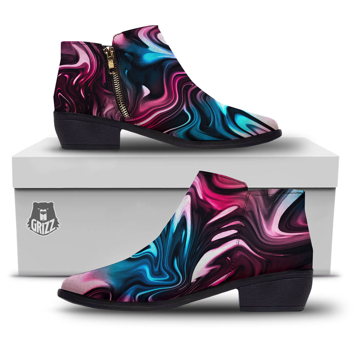 Holographic Psychedelic Print Pattern Ankle Boots-grizzshop