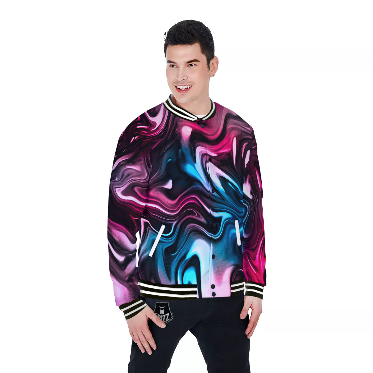 Holographic Psychedelic Print Pattern Baseball Jacket-grizzshop