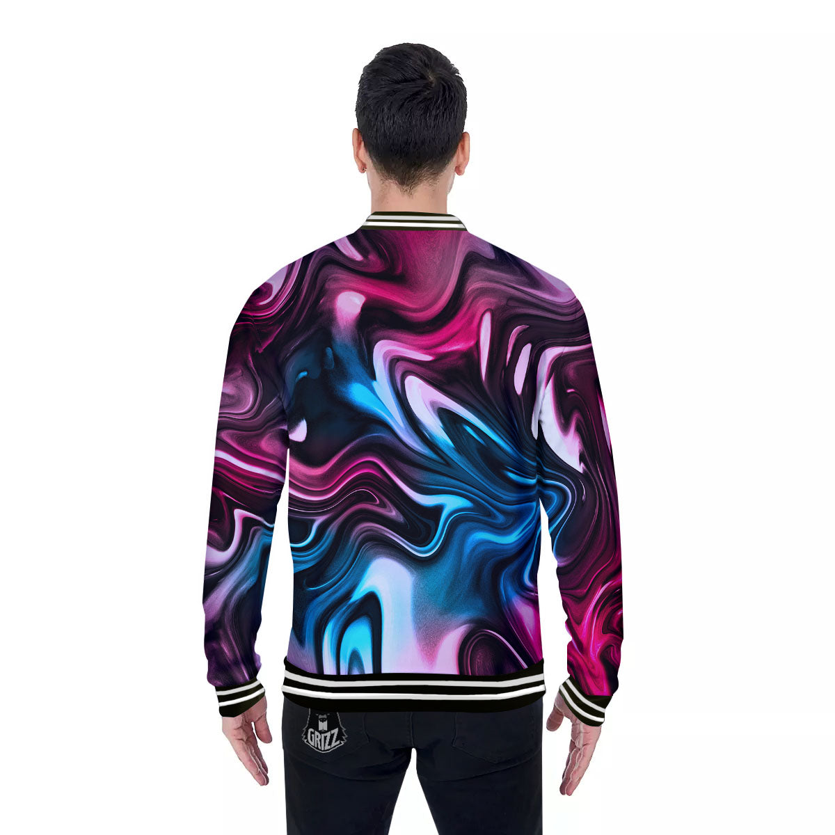 Holographic Psychedelic Print Pattern Baseball Jacket-grizzshop