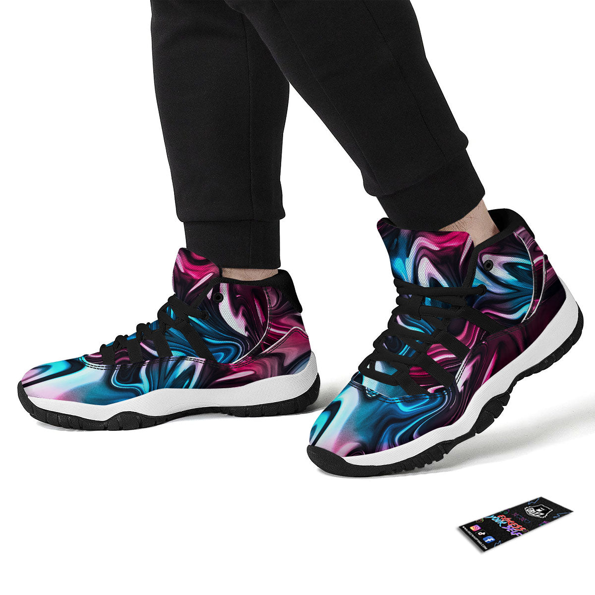 Holographic Psychedelic Print Pattern Black Bball Shoes-grizzshop