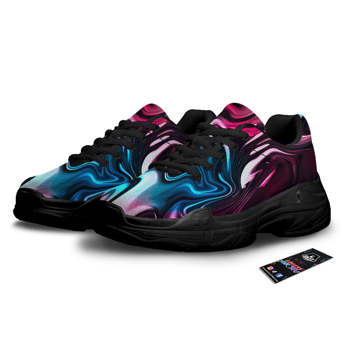 Holographic Psychedelic Print Pattern Black Chunky Shoes-grizzshop