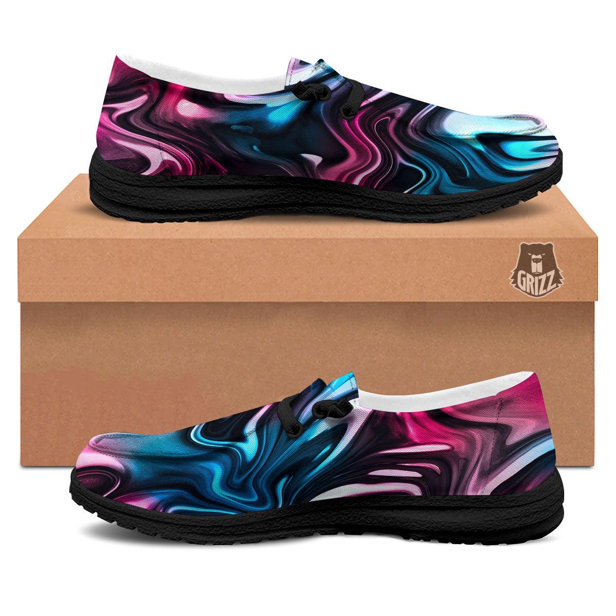 Holographic Psychedelic Print Pattern Black Loafers-grizzshop