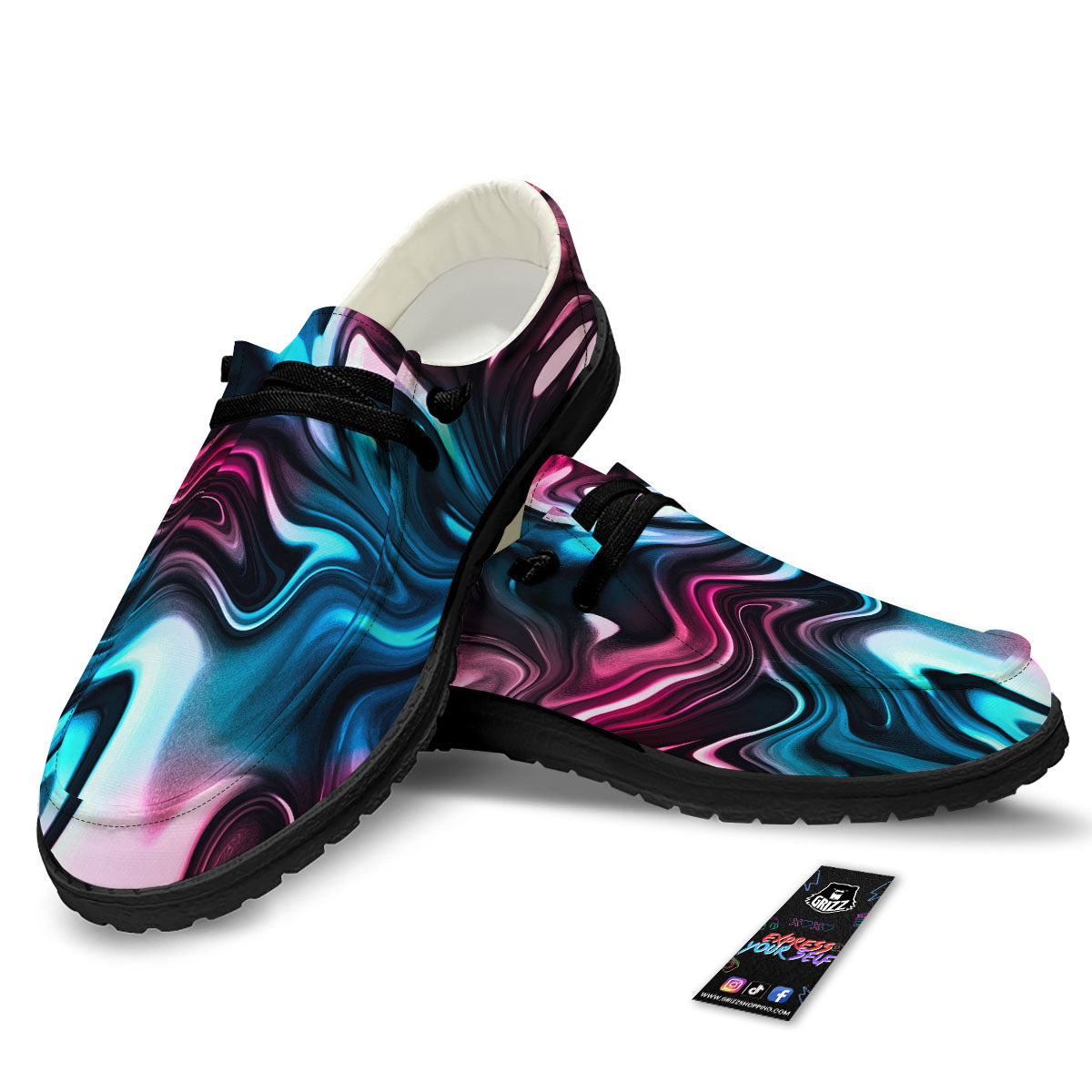 Holographic Psychedelic Print Pattern Black Loafers-grizzshop