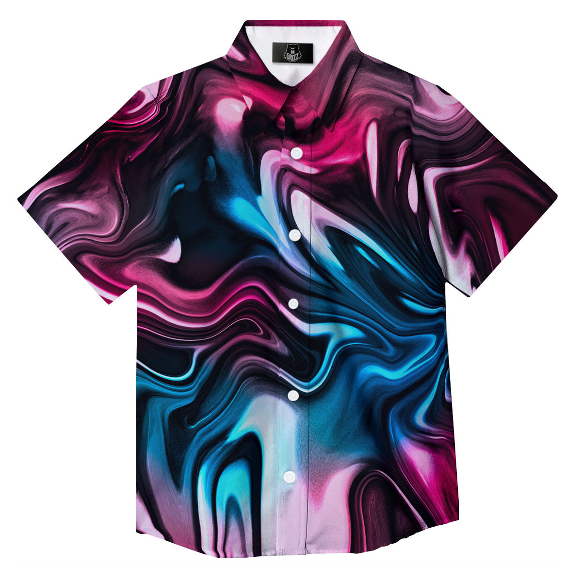Holographic Psychedelic Print Pattern Button Up Shirt-grizzshop
