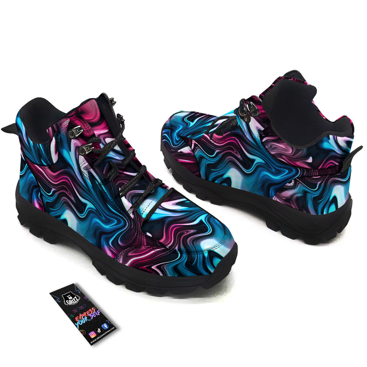 Holographic Psychedelic Print Pattern Hiking Shoes-grizzshop