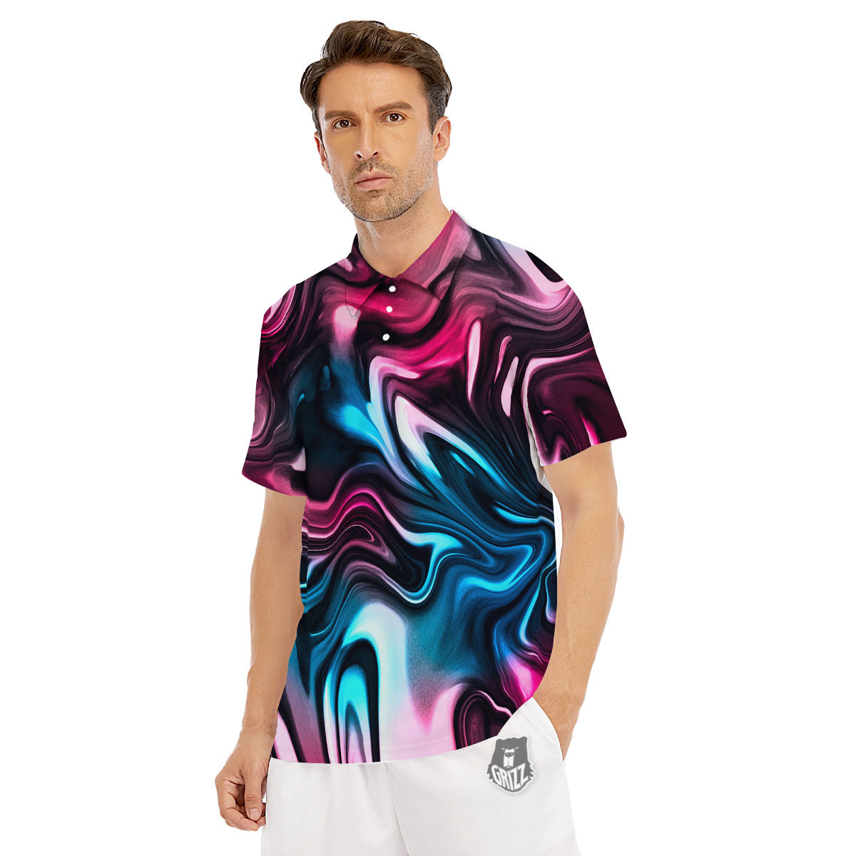 Holographic Psychedelic Print Pattern Men's Golf Shirts-grizzshop