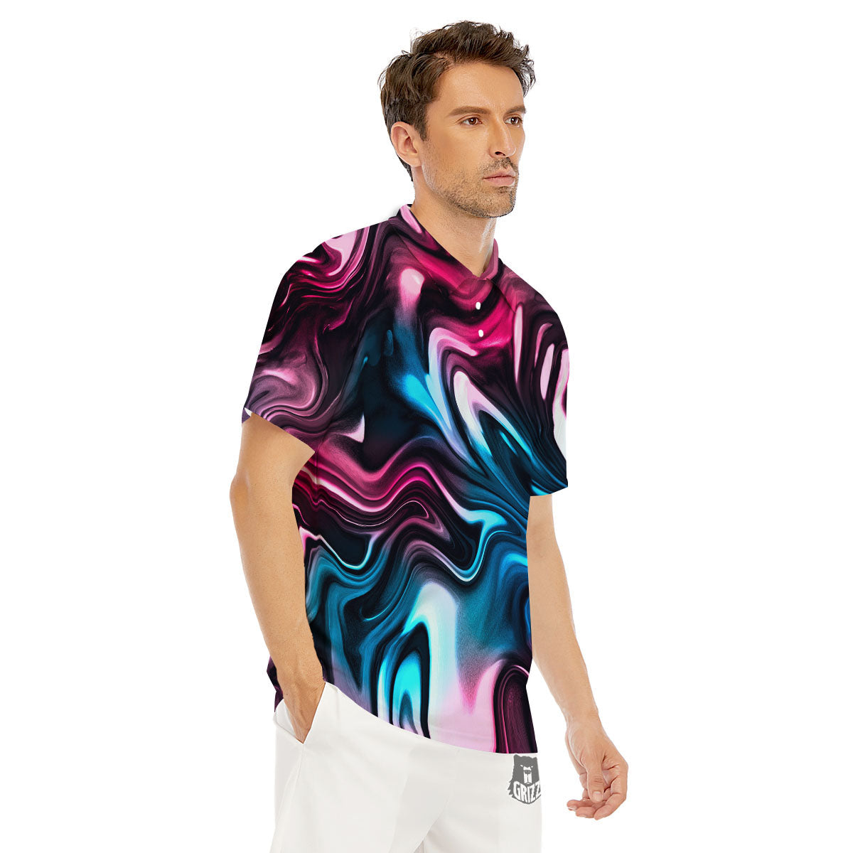 Holographic Psychedelic Print Pattern Men's Golf Shirts-grizzshop