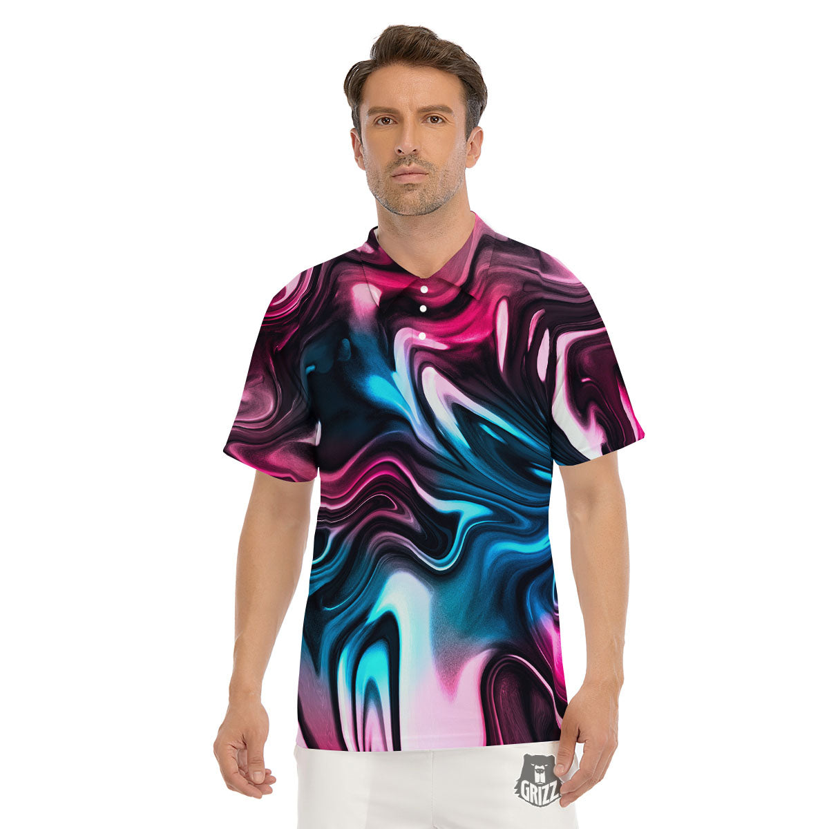 Holographic Psychedelic Print Pattern Men's Golf Shirts-grizzshop