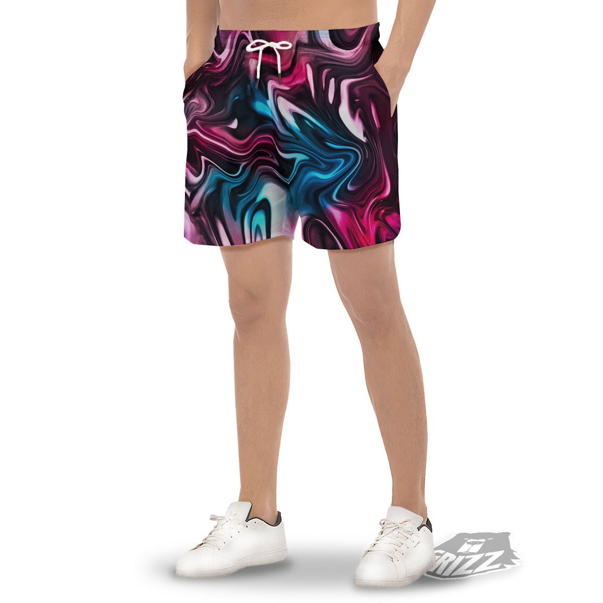 Holographic Psychedelic Print Pattern Men's Gym Shorts-grizzshop