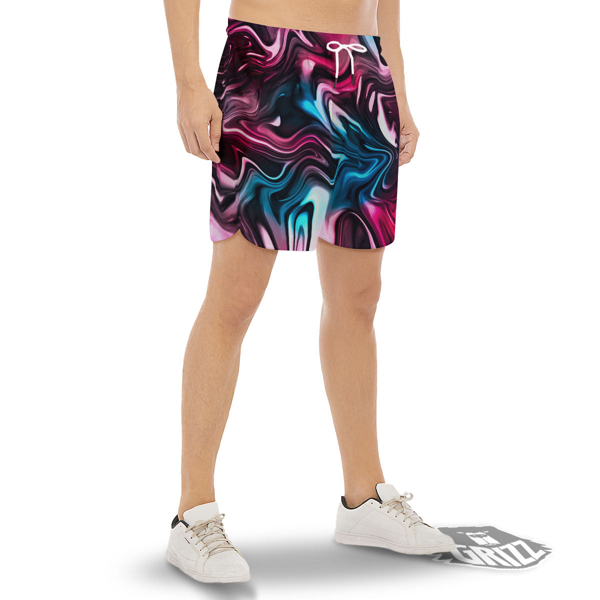 Holographic Psychedelic Print Pattern Men's Gym Shorts-grizzshop