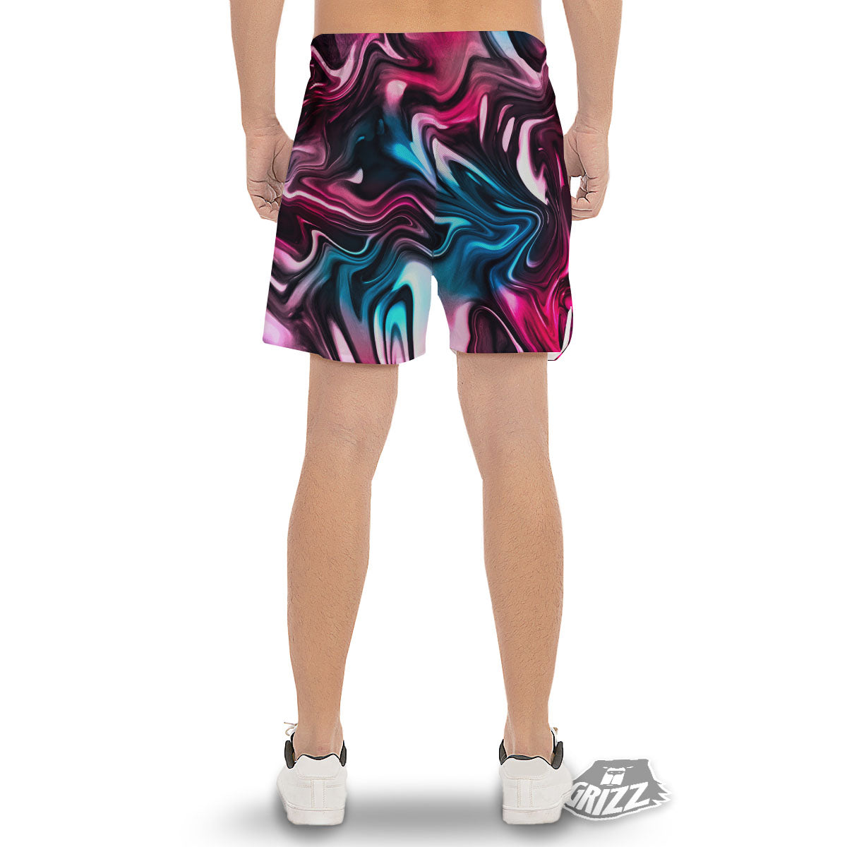 Holographic Psychedelic Print Pattern Men's Gym Shorts-grizzshop