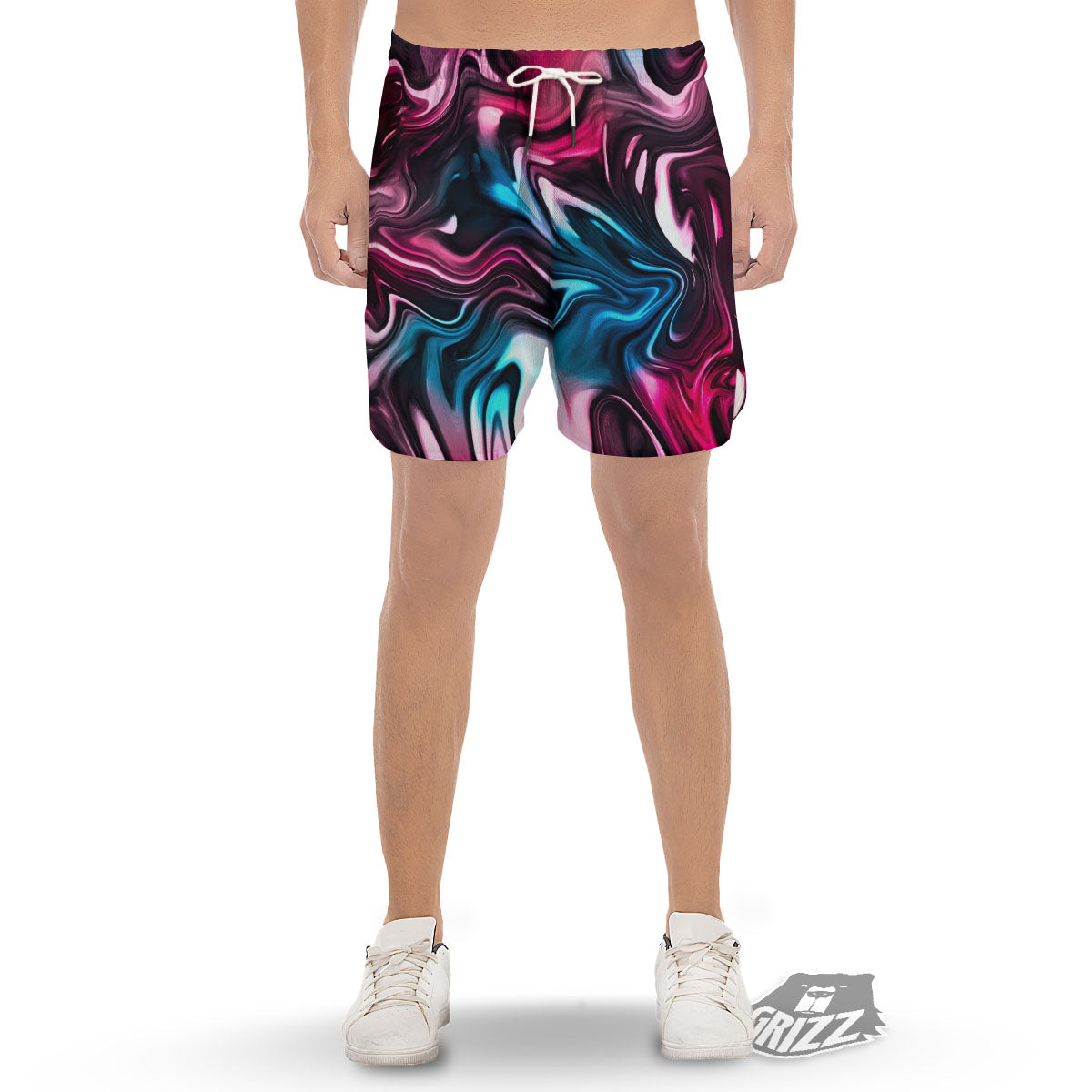 Holographic Psychedelic Print Pattern Men's Gym Shorts-grizzshop