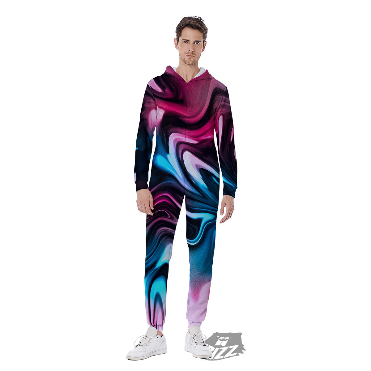 Holographic Psychedelic Print Pattern Men's Jumpsuit-grizzshop