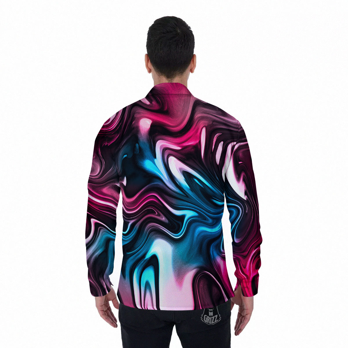 Holographic Psychedelic Print Pattern Men's Long Sleeve Shirts-grizzshop