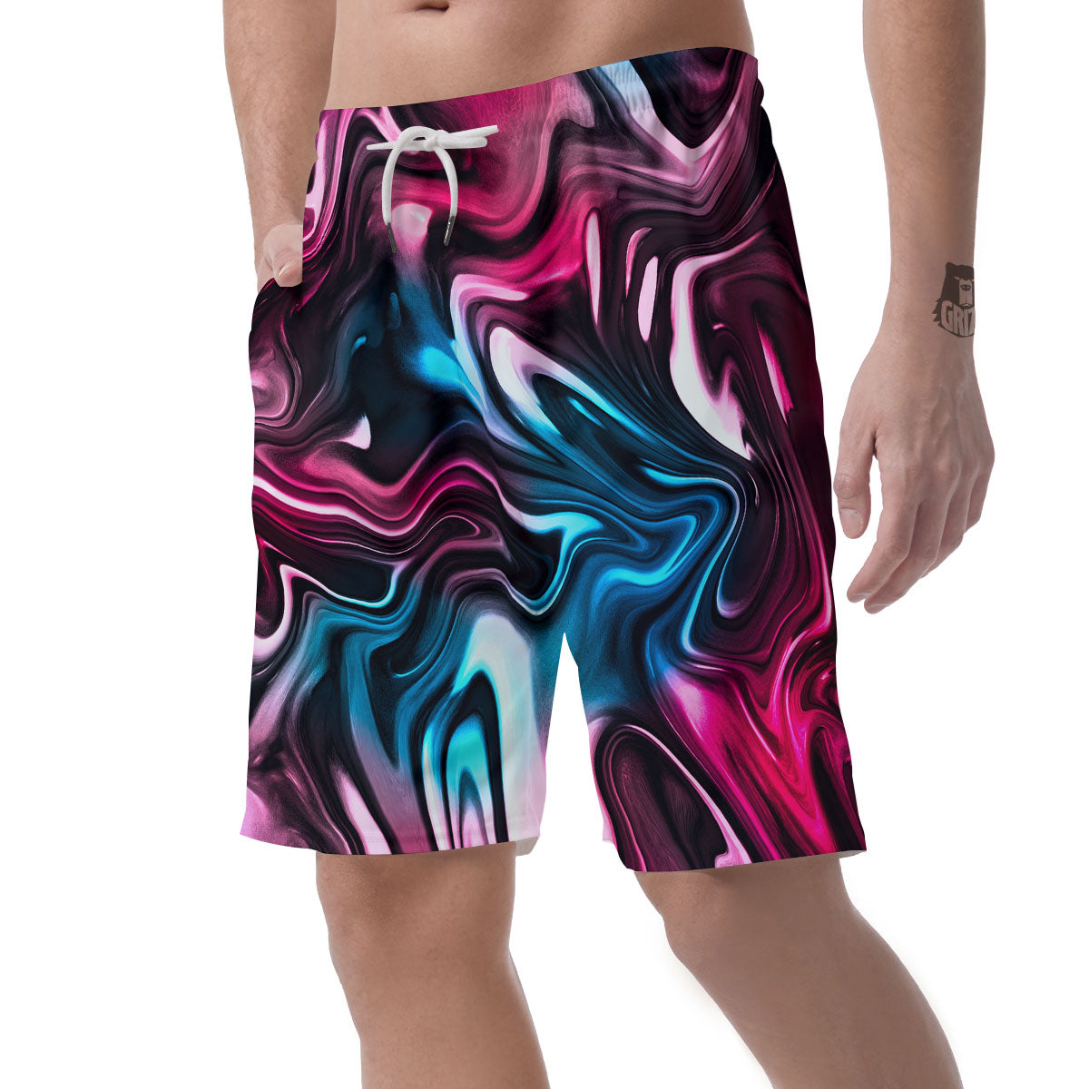 Holographic Psychedelic Print Pattern Men's Shorts-grizzshop