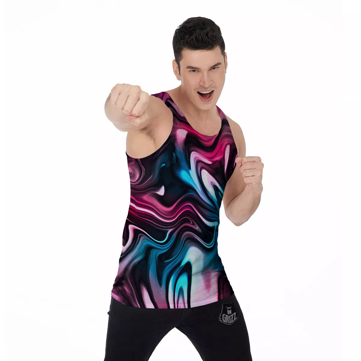 Holographic Psychedelic Print Pattern Men's Tank Top-grizzshop