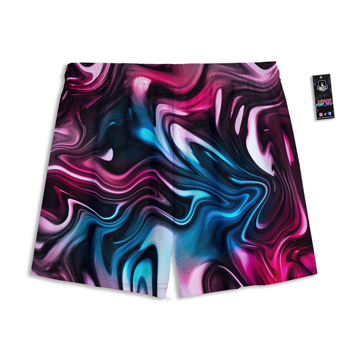 Holographic Psychedelic Print Pattern Mesh Shorts