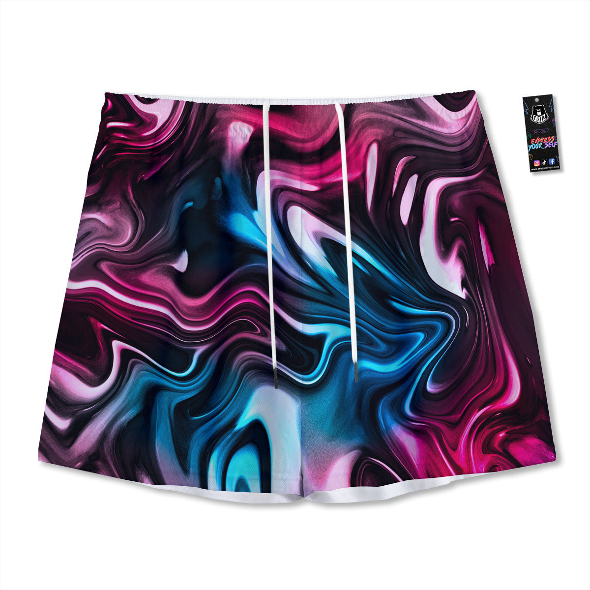 Holographic Psychedelic Print Pattern Mesh Shorts