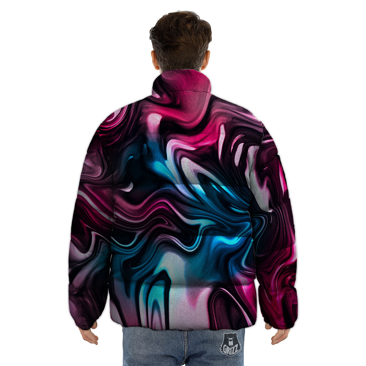 Holographic Psychedelic Print Pattern Puffer Jacket-grizzshop
