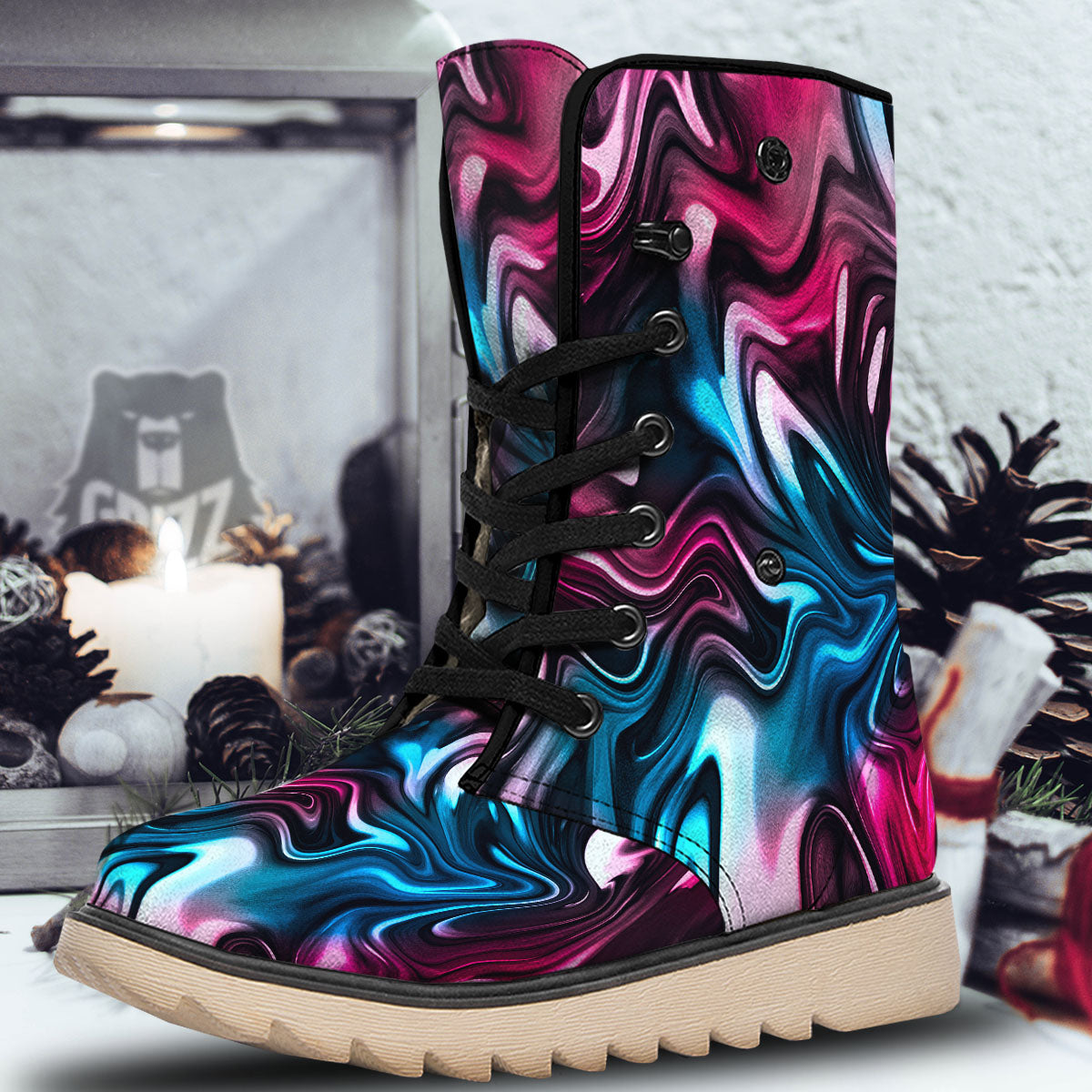 Holographic Psychedelic Print Pattern Snow Boots-grizzshop