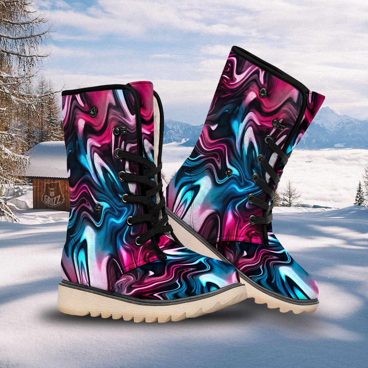 Holographic Psychedelic Print Pattern Snow Boots-grizzshop