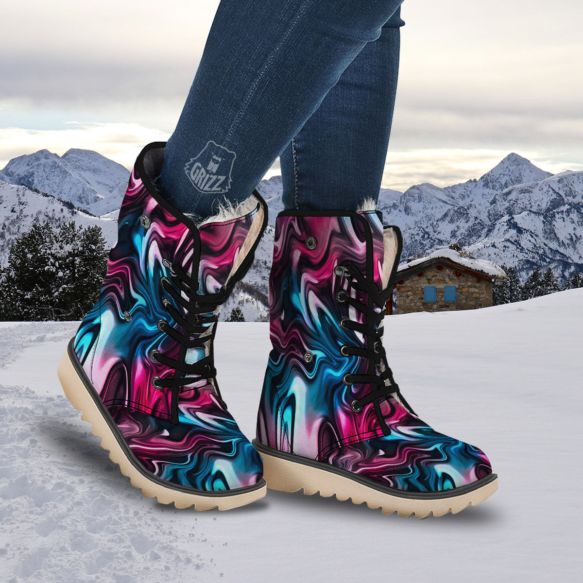 Holographic Psychedelic Print Pattern Snow Boots-grizzshop
