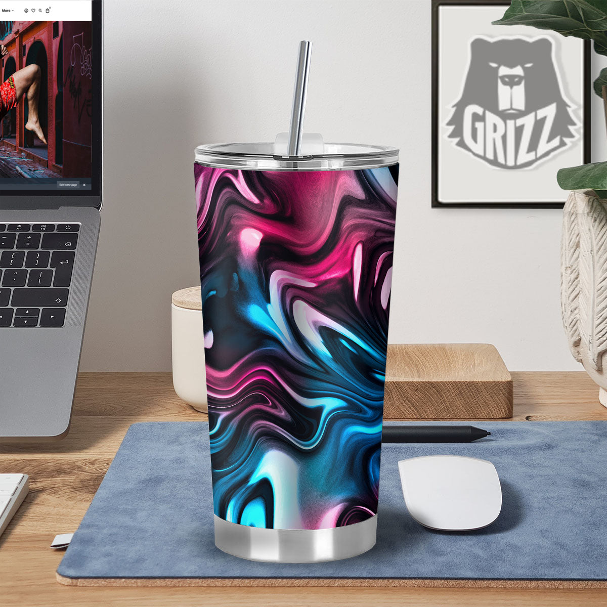 Holographic Psychedelic Print Pattern Tumbler-grizzshop