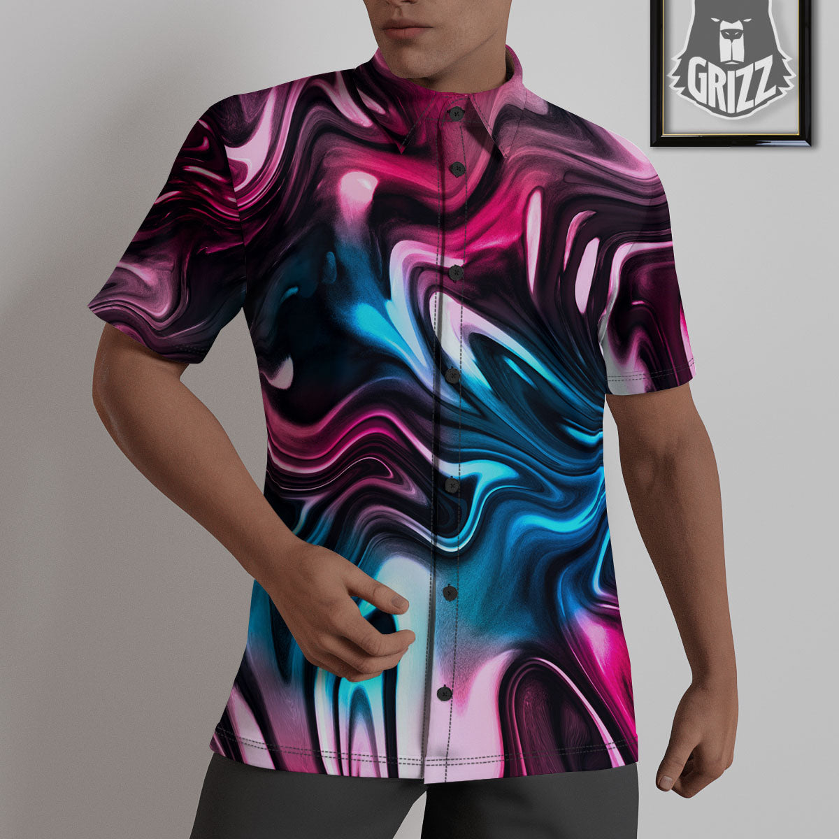 Holographic Psychedelic Print Pattern Untucked Shirts-grizzshop