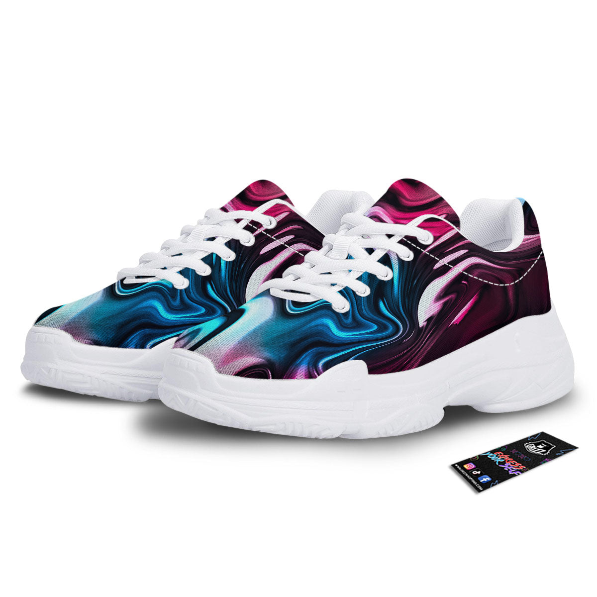 Holographic Psychedelic Print Pattern White Chunky Shoes-grizzshop