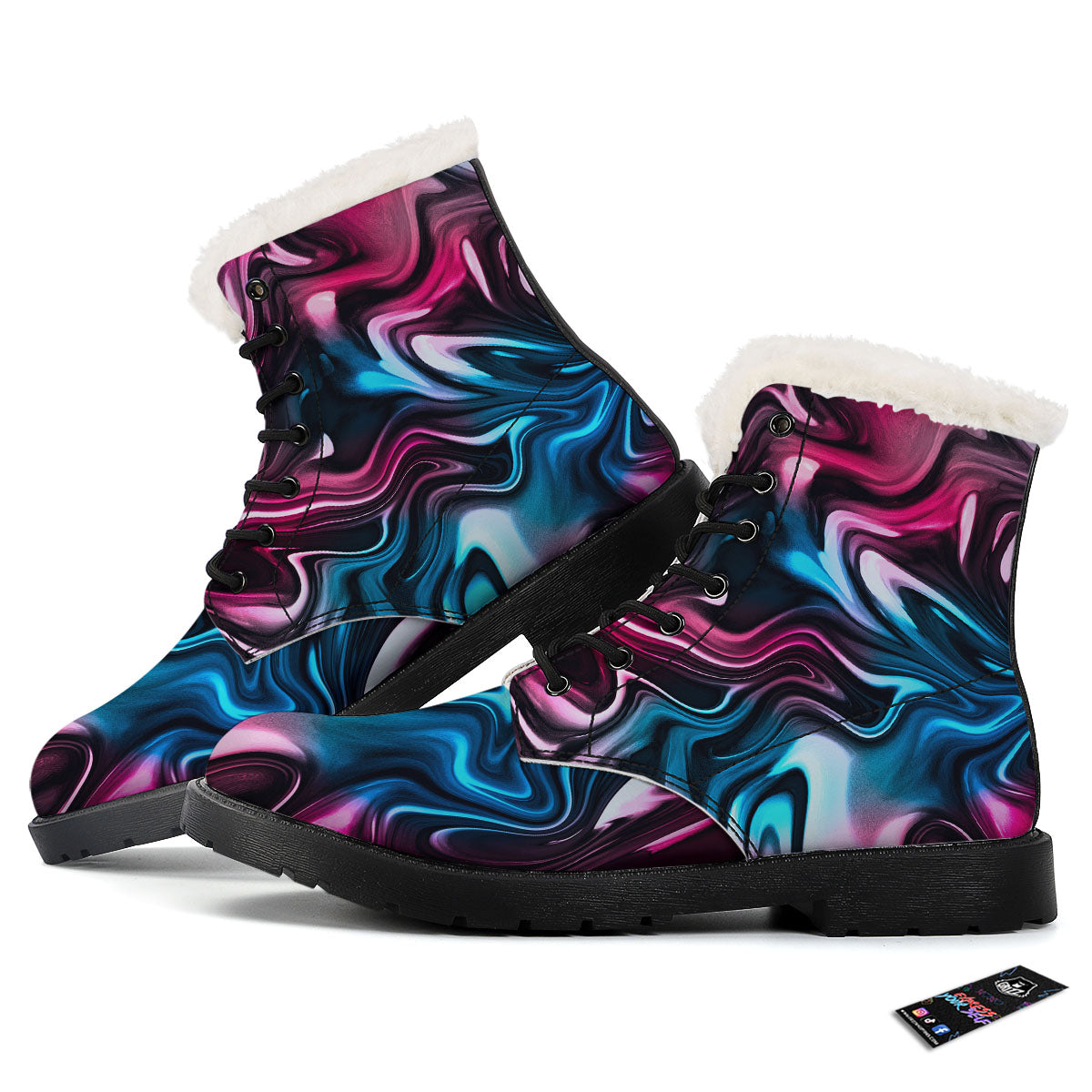 Holographic Psychedelic Print Pattern Winter Boots-grizzshop